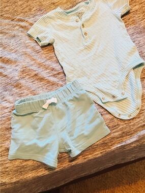 Carter's Mint Green Striped Bodysuit and Solid Shorts Set
